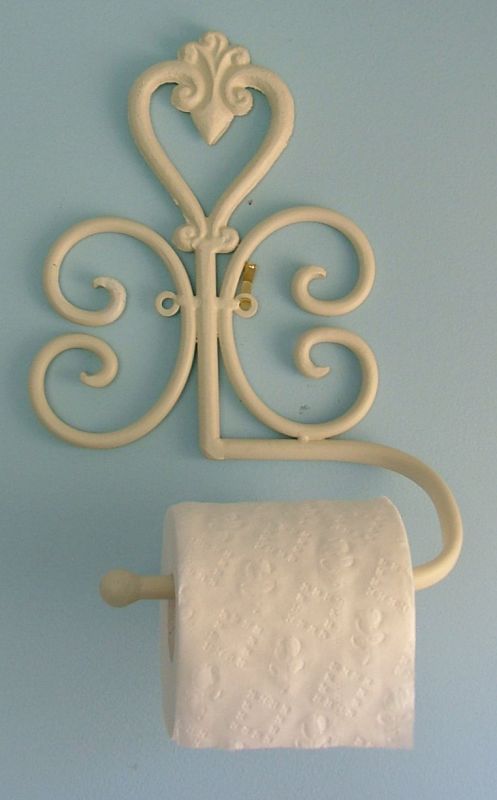 Wrought Iron Wall Mounted Toilet Roll Holder - Heart design - Cream - BA84