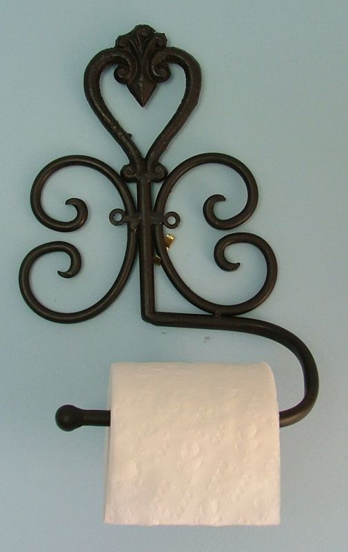 Wrought Iron Wall Mounted Toilet Roll Holder - Heart design - Black/Brown - BA85