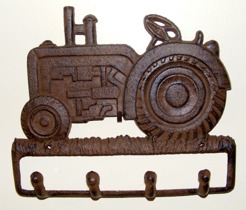 Cast iron Key Rack - 4 Hooks - Rustic Tractor - Brown - RS80