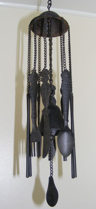 Cast Iron Hanging Bell Garden Ornament - Large Wind Chime Knife & Fork - CI64