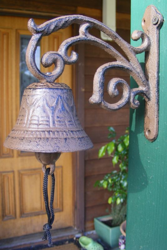 Rustic Country Solid Cast Iron Hanging Bell - Entry Front Door Bell - Vine  CI73