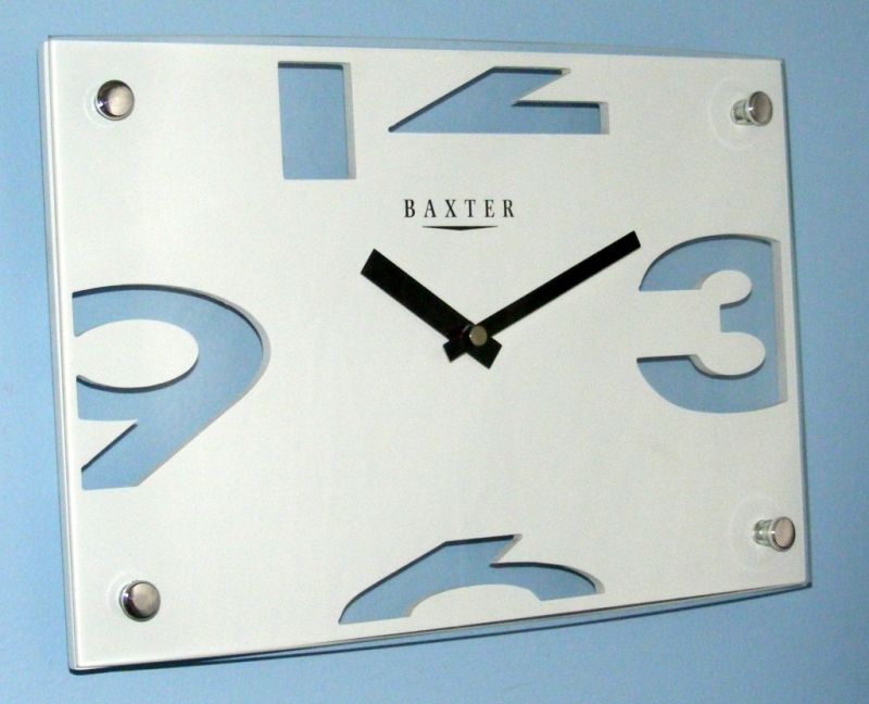 Wall Clock - Modern Stylish Curved Glass Front - Rectangular - White C43