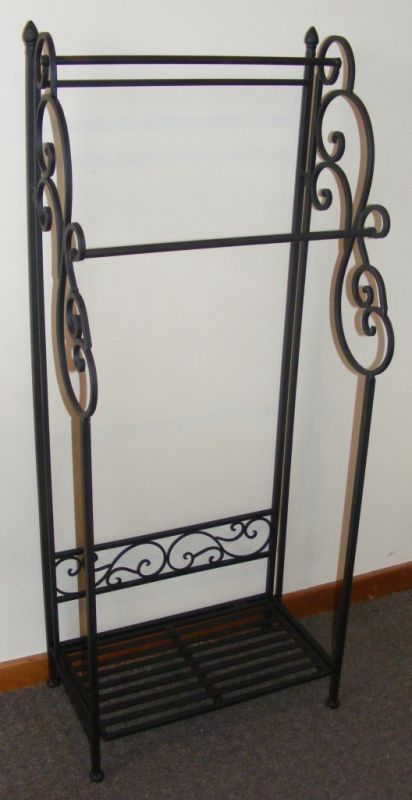 Large Wrought Iron Towel Rack Floor Free Standing Tall with Shelf - 2 Rail BA51