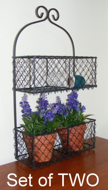 Set of 2 Metal Wall Basket Planter Pot plant holder Country Shelf  2 Tier RS111