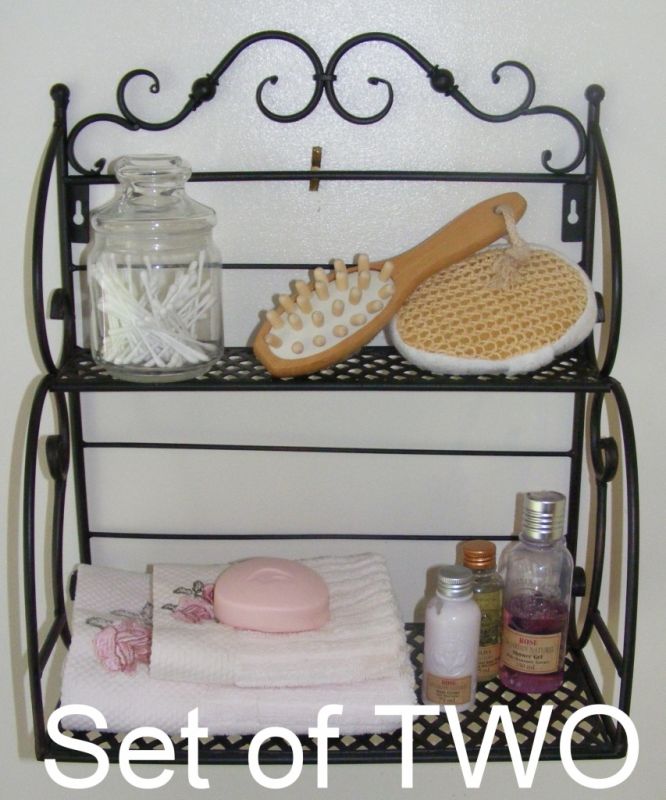 Set of TWO Wrought Iron Bakers Stand Kitchen Rack Rustic Bathroom Shelf - SH118