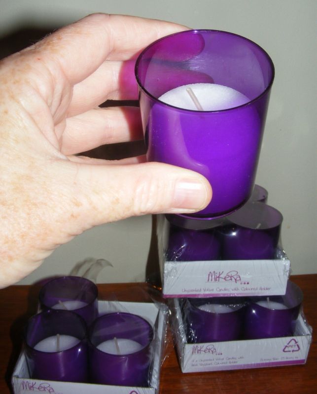 Event Candles Bulk unscented Purple acrylic cup 15 hours Party Wedding x12 CA23