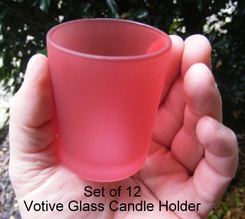 Candle Holders Glass - Votive / Tea Light - Frosted Set of 12 Plum / Red - CG25