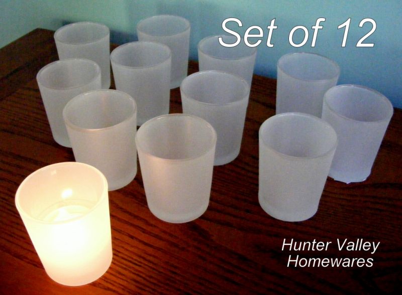 Set of 12 Glass Votive Candle Holders Tea Light Wedding Party Frosted White CG27
